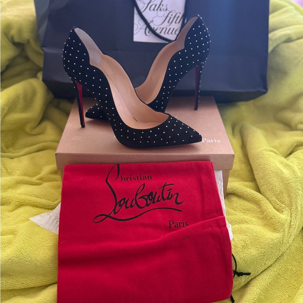 Christian Louboutin Black and Red Studded Heels
